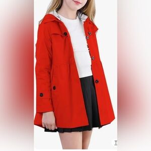 Cherokee Vintage Girls Youth Red Double-Breasted Trench Coat Jacket